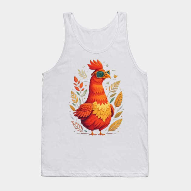 Smart Road Island Red Chicken Wearing Glasses Tank Top by Sneek661